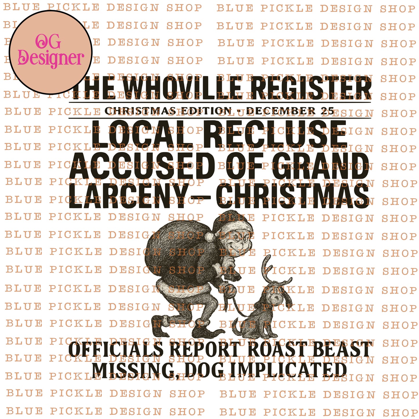 Christmas Newspaper Headlines : Whoville Larceny -  DIGITAL DESIGN- INSTANT DOWNLOAD