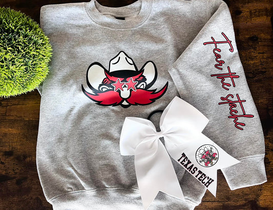 Youth ~ Fear The Stache sleeve sweatshirt with Coordinating Hair Bow